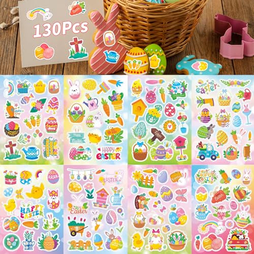 Leesgel 128 Muster Oster Kinder Sticker, Ostern Dekoration für Geschenke Umschlag Verpackung für Kinder Basteln, Frohe Ostern Hasen Eier Küken Blumen Karotte Aufkleber von Leesgel