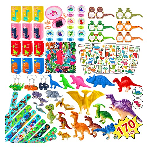 Leesgel 170pcs Dino Party Mitgebsel Kinder, Dino Spielzeug – Dinosaurier Figuren Schlüsselanhänger Dino Tattoo Aufkleber Kinder Stempel Armbänder Geschenktüten Kindergeburtstag, Dino Geburtstag Deko von Leesgel