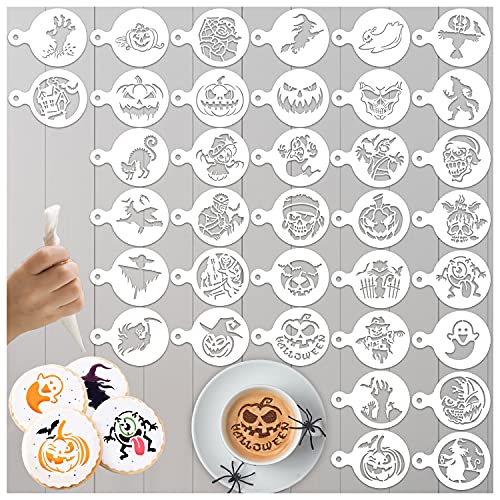 Leesgel 30pcs Halloween Schablonen, Halloween Kuchendekorationen Keks Kaffee Schablonen Splätzchen Kuchen Süßigkeits Backvorlagen Zubehör, Zeichen Mal Schablonen Formen für Halloween Bastelarbeiten von Leesgel