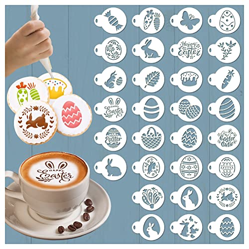 Leesgel 30pcs Kaffee Schablonen für Ostern Dekorationen, Kuchen Keks Schablonen für Schokolade Süßigkeiten Ostern Handwerk, wiederverwendbare Malerei Eemplates für Ostern Geschenke Karte Deko Party von Leesgel