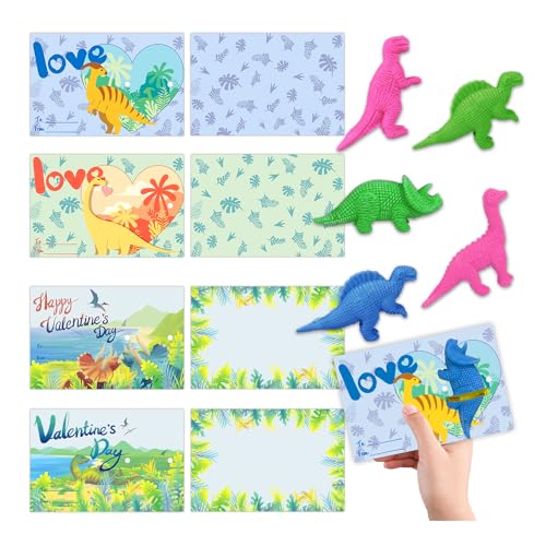 Leesgel 32 Stück Dinosaurier Valentinstagskarten für Kinder mit Dino Spielzeug Radiergummi, Valentinstags Geschenke für Klassenzimmer, Valentinstag Deko Dino Party Mitgebsel Spiele Jahrestag Geschenke von Leesgel