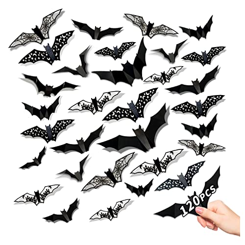 Leesgel Halloween Deko, 120 Stück 3D Schwarze Fledermäuse Home Room Decor Wand Fenster Aufkleber für Halloween Party Deko, Fledermaus Deko Halloween Dekoration Gothic Deko Horror deko Dekoartikel von Leesgel