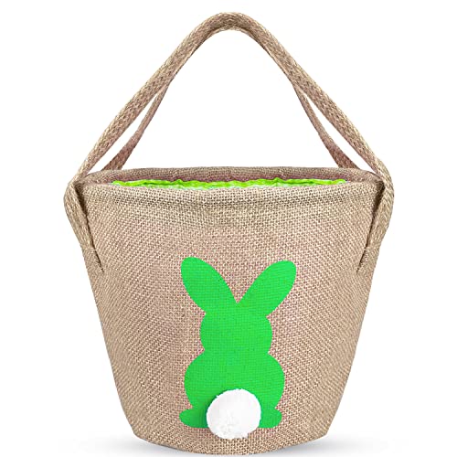 Leesgel Ostern Deko, Osterkorb für Kinder Ostereiersuche Spiele, Jute Osterkörbchen Hasendekoration Tasche Eimer Tote für Kinder Jungen Mädchen Ostergeschenke Kinder Osterspiele Partyzubehör - Grün von Leesgel