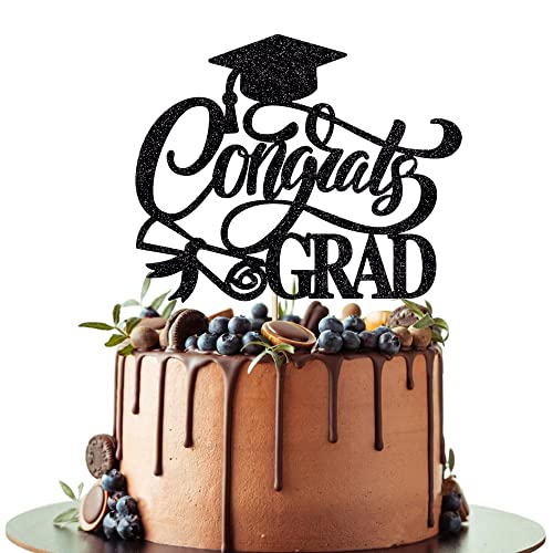 Leetaivie Congrats Grade Kuchendekoration, schwarzer Glitzer-Abschluss, Kuchendekoration, Congrats Grade Party-Kuchendekoration, High School / College Graduate Kuchen Dekoration Supplies von Leetaivie