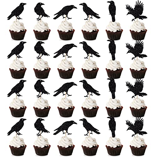 Leetaivie Cupcake-Topper mit Glitzer-Motiv, Schwarz, 24 Stück von Leetaivie