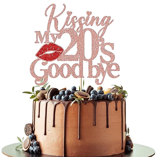 Leetaivie Glitter Kissing My 20's Goodbye Cake Topper Happy 20th Birthday Cake Topper 20th Birthday Cake Topper 20th Birthday Wedding Anniversary Party Decoration Supplies (Roségold) von Leetaivie