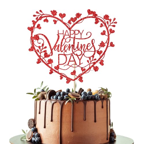 Leetaivie Happy Valentine's Day Cake Topper, Rot Glitzer Valentinstag Kuchen Topper, Valentinstag Thema Party Kuchen Dekoration Supplies von Leetaivie