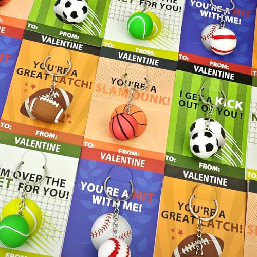 Leetous PVC-Sportball-Schlüsselanhänger zum Valentinstag, mit Karten, 30 Stück von Leetous