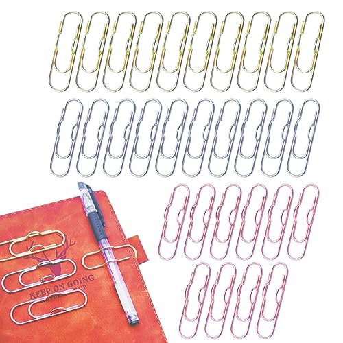 Leewoth 30 Stück Metall-Stiftklammern in Gold/Silber/Roségold, Metallstift-Clip, Edelstahl-Büroklammer-Halter für Notizbücher, Papiere, Stifte, Büroklammern, Stifthalter, Clip für die meisten Arten von Leewoth