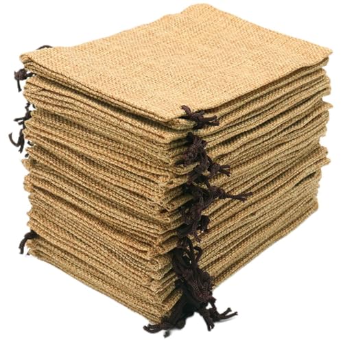 Leeyunbee 30 Stück 10x15 cm Jutesäckchen, Jute Beutel mit Kordelzug, Leinen-Säckchen Sackleinen Taschen, Klein Geschenksäckchen für Schmuck DIY Handwerk Hochzeit Party Weihnachte (Hellbraun) von Leeyunbee