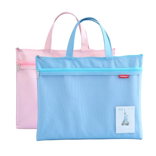 A4 Dokumententasche Zip Beutel, 2 Stück Tragetasche Nylon Mesh Beutel Wasserdichte Doppel-Reißverschluss Klein Etiketten Schüler Büro Liefert Reisetasche (Blau Rosa) von Lefancy