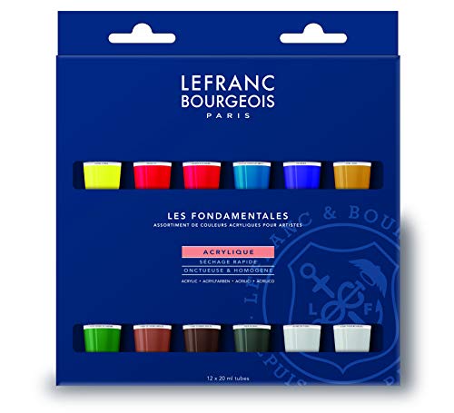 Lefranc Bourgeois 300341 Fine Acrylfarbe - 12 Farben Set a 20ml, cremige Acrylfarbe auf Wasserbasis, schnell trocknend, lichtecht, wasserfest von Lefranc Bourgeois