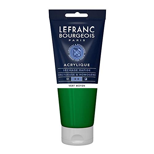 Lefranc Bourgeois 300391 Fine Acrylfarbe - Grün Mittel, 200ml Tube, cremige Acrylfarbe auf Wasserbasis, schnell trocknend, lichtecht, wasserfest von Lefranc Bourgeois