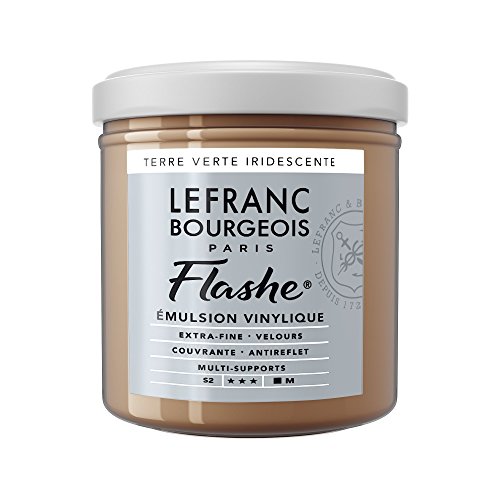 Lefranc Bourgeois 300529 Flashe Acrylfarbe & Vinylfarbe, hochpigmentiert, elastisch, lichtecht, alterungsbeständig, matt, für den Innen- & Außenbereich, 125ml Topf - Irisierende Grüne Erde von Lefranc Bourgeois