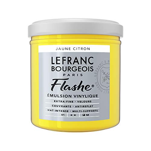 Lefranc Bourgeois 300547 Flashe Acrylfarbe & Vinylfarbe, hochpigmentiert, elastisch, lichtecht, alterungsbeständig, matt, für den Innen- & Außenbereich, 125ml Topf - Zitronengelb von Lefranc Bourgeois