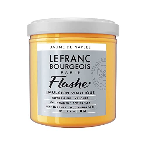 Lefranc Bourgeois 300559 Flashe Acrylfarbe & Vinylfarbe, hochpigmentiert, elastisch, lichtecht, alterungsbeständig, matt, für den Innen- & Außenbereich, 125ml Topf - Neapelgelb Farbton von Lefranc Bourgeois