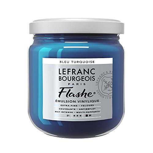 Lefranc Bourgeois 300635 Flashe Acrylfarbe & Vinylfarbe, hochpigmentiert, elastisch, lichtecht, alterungsbeständig, matt, für den Innen- & Außenbereich, 400ml Topf - Türkisblau von Lefranc Bourgeois