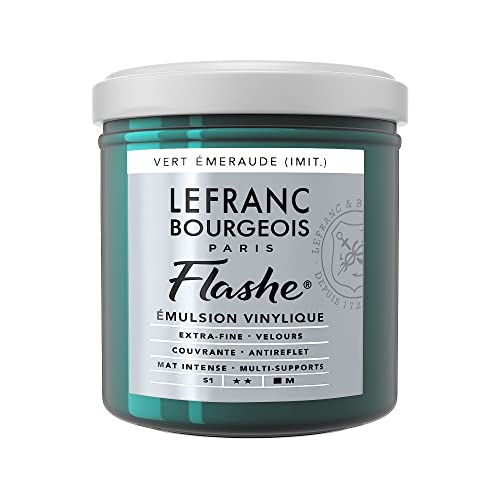 Lefranc Bourgeois 300649 Flashe Acrylfarbe & Vinylfarbe, hochpigmentiert, elastisch, lichtecht, alterungsbeständig, matt, für den Innen- & Außenbereich, 125ml Topf - Smaragdgrün Farbton von Lefranc Bourgeois