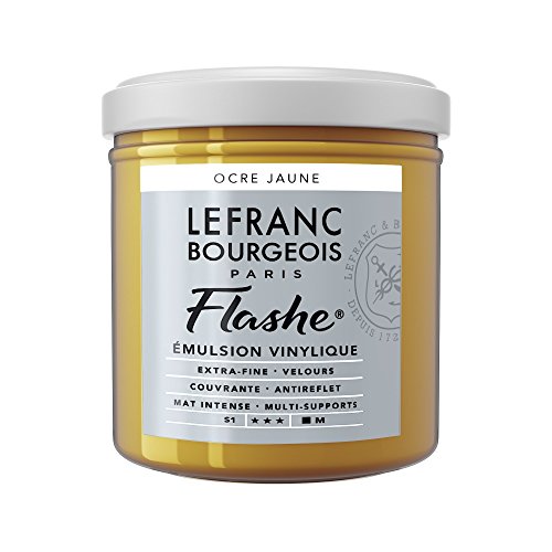 Lefranc Bourgeois 300653 Flashe Acrylfarbe & Vinylfarbe, hochpigmentiert, elastisch, lichtecht, alterungsbeständig, matt, für den Innen- & Außenbereich, 125ml Topf - Gelber Ocker von Canson