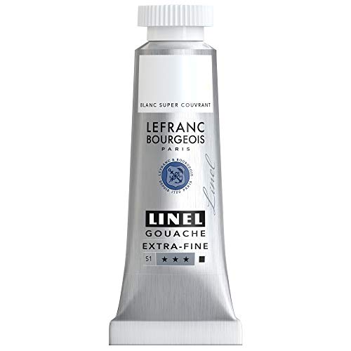 Lefranc Bourgeois 301229 Linel Gouache extrafeine und geschmeidige Wasserfarben mit maximaler Farbintensität, Leuchtkraft für streifenfreien Auftrag, 14ml Tube - Deckweiß von Lefranc Bourgeois