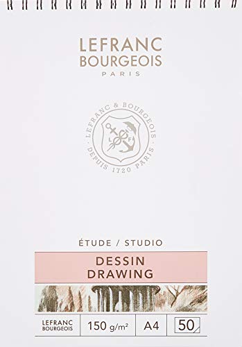 Lefranc Bourgeois 301335 Studio Zeichenblock 50 Blatt - A4, spiralgebunden,150 g/m², feinkörnige Oberfläche zum Zeichnen mit Bleistiften, Kreide, Kohle und anderen Trockentechniken von Lefranc Bourgeois