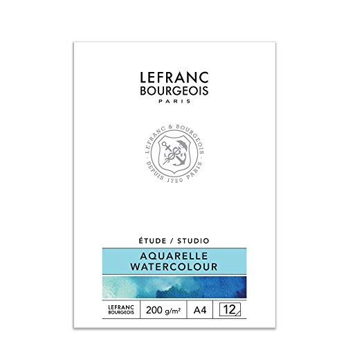 Lefranc Bourgeois 301342 Studio Aquarellmalblock 12 Blatt - A4, 200 g/m², kaltgepresstes Papier in Naturweiß zum Malen mit Aquarellfarben, Acrylfarben & Gouache von Lefranc Bourgeois