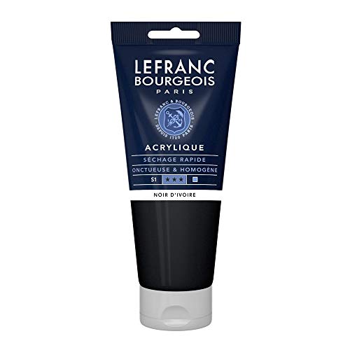 Lefranc Bourgeois 300374 Fine Acrylfarbe - Elfenbeinschwarz, 200ml Tube, cremige Acrylfarbe auf Wasserbasis, schnell trocknend, lichtecht, wasserfest von Lefranc Bourgeois