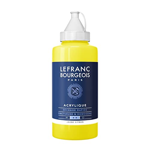 Lefranc Bourgeois 300378 Fine Acrylfarbe - Zitronengelb, 750ml Flasche, cremige Acrylfarbe auf Wasserbasis, schnell trocknend, lichtecht, wasserfest von Lefranc Bourgeois