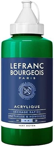 Lefranc Bourgeois 300388 Fine Acrylfarbe - Grün Mittel, 750ml Flasche, cremige Acrylfarbe auf Wasserbasis, schnell trocknend, lichtecht, wasserfest von Lefranc Bourgeois