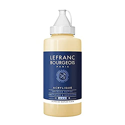 Lefranc Bourgeois 300399 Fine Acrylfarbe - Neapelgelb Hell, 750ml Flasche, cremige Acrylfarbe auf Wasserbasis, schnell trocknend, lichtecht, wasserfest von Lefranc Bourgeois