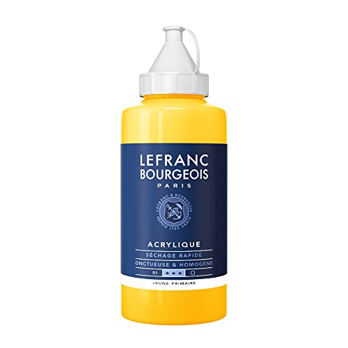 Lefranc Bourgeois 300420 Fine Acrylfarbe - Primärgelb, 750ml Flasche, cremige Acrylfarbe auf Wasserbasis, schnell trocknend, lichtecht, wasserfest von Lefranc Bourgeois