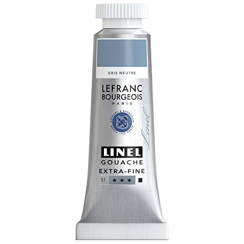 Lefranc & Bourgeois 301224 Linel Gouache extrafeine und geschmeidige Wasserfarben mit maximaler Farbintensität, Leuchtkraft für streifenfreien Auftrag, 14ml Tube - Neutralgrau von Lefranc Bourgeois