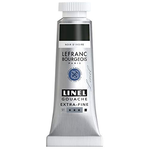 Lefranc & Bourgeois 301228 Linel Gouache extrafeine und geschmeidige Wasserfarben mit maximaler Farbintensität, Leuchtkraft für streifenfreien Auftrag, 14ml Tube - Elfenbeinschwarz von Lefranc Bourgeois