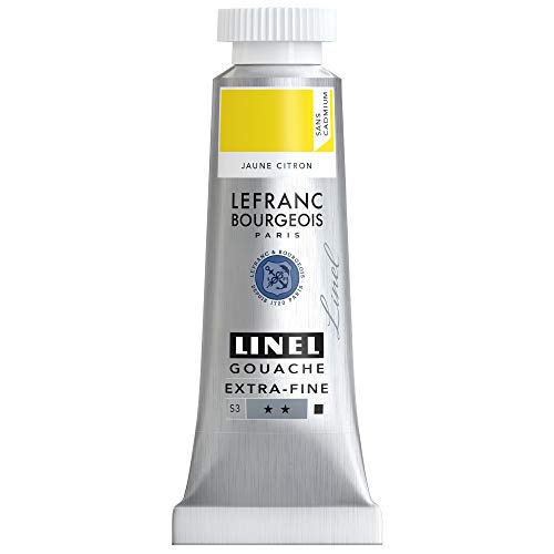 Lefranc & Bourgeois 301157 Linel Gouache extrafeine und geschmeidige Wasserfarben mit maximaler Farbintensität, Leuchtkraft für streifenfreien Auftrag, 14ml Tube - Zitronengelb Kadmiumfrei von Lefranc Bourgeois