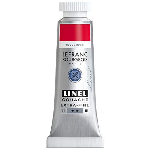 Lefranc Bourgeois 301172 Linel Gouache extrafeine und geschmeidige Wasserfarben mit maximaler Farbintensität, Leuchtkraft für streifenfreien Auftrag, 14ml Tube - Rubinrot von Lefranc Bourgeois