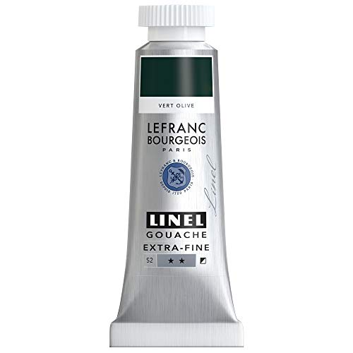 Lefranc & Bourgeois 301207 Linel Gouache extrafeine und geschmeidige Wasserfarben mit maximaler Farbintensität, Leuchtkraft für streifenfreien Auftrag, 14ml Tube - Olivgrün von Lefranc Bourgeois