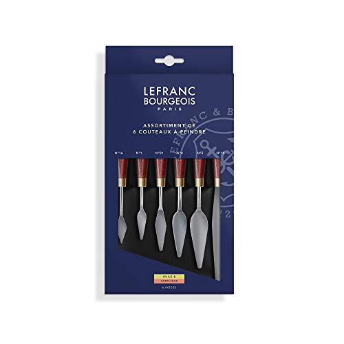 Lefranc Bourgeois 365027 Malmesser mit elastischer Metallklinge, rostfrei, lackiertem Holzgriff für Acrylfarben oder Ölfarben -Set gemischt 6 Stück von Lefranc Bourgeois