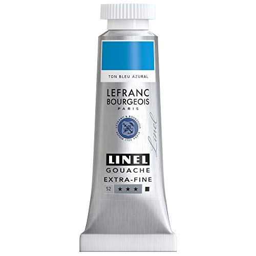 Lefranc & Bourgeois 301195 Linel Gouache extrafeine und geschmeidige Wasserfarben mit maximaler Farbintensität, Leuchtkraft für streifenfreien Auftrag, 14ml Tube - Azurblau Farbton von Lefranc Bourgeois