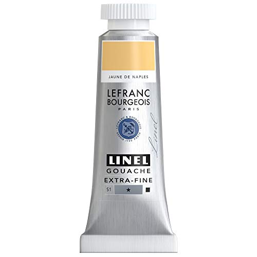 Lefranc Bourgeois 301210 Linel Gouache extrafeine und geschmeidige Wasserfarben mit maximaler Farbintensität, Leuchtkraft für streifenfreien Auftrag, 14ml Tube - Neapelgelb von Lefranc Bourgeois