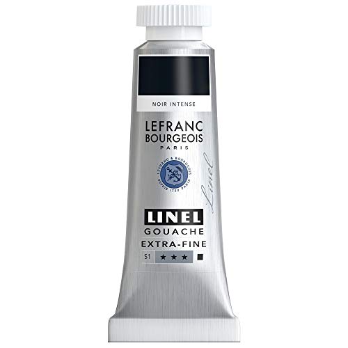 Lefranc Bourgeois 301227 Linel Gouache extrafeine und geschmeidige Wasserfarben mit maximaler Farbintensität, Leuchtkraft für streifenfreien Auftrag, 14ml Tube - Tiefschwarz von Lefranc Bourgeois