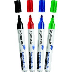 Legamaster Boardmarker TZ 1 4er Set sortiert - Metall, Mehrfarbig, Rundspitze, Buchstabendruck, Wasserfest, Whiteboard-Marker, Markierstift von Legamaster