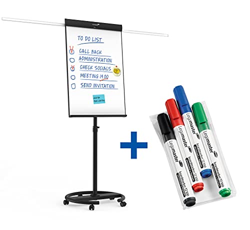 Legamaster Bundle mobiles Flipchart schwarz + 4er Set Boardmarker TZ 100, je 1 Marker in schwarz, rot, blau und grün von Legamaster