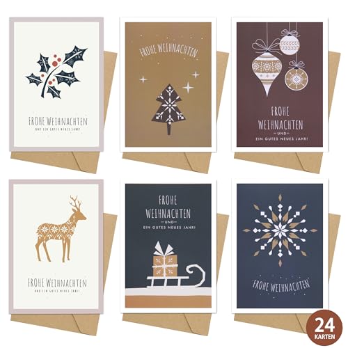 24 Weihnachtskarten & Umschläge, Skandinavien-Edition, Weihnachtskarten mit Umschlag Set, Premium Klappkarten DIN A6, für Familie, Freunde, oder geschäftlich (6 * 4) von Legezon