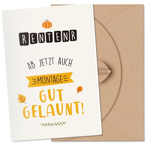 Premium Karte zum Ruhestand mit Umschlag aus Kraftpapier, Klappkarte Karte Rente Ruhestand Grußkarte lustig Abschied Glückwunschkarte Abschiedsgeschenke für Kollegen Frau Mann Abschiedskarte(12x17cm) von Legezon