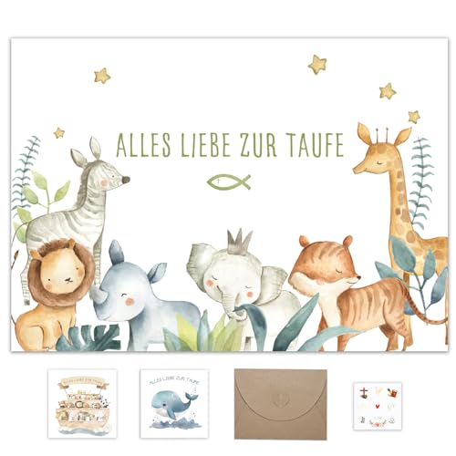 Taufandenken Karte Taufe mit Umschlag aus Kraftpapier,Taufgeschenke für Jungen Mädchen Patenkind Geburt Taufkarten, Glückwunschkarten zur Personalisiert Geschenk Klappkarte Waldtieren von Legezon