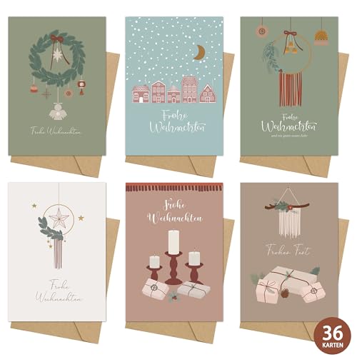 Weihnachtskarten mit Umschlag set (36er Set)- Weihnachtsgrußkarte für Familie Freunde Geschäftlich Kunden, Merry Christmas xmas Postkarten, A6 Klappkarten Set Frohe Weihnachten Karten (6 * 6) von Legezon