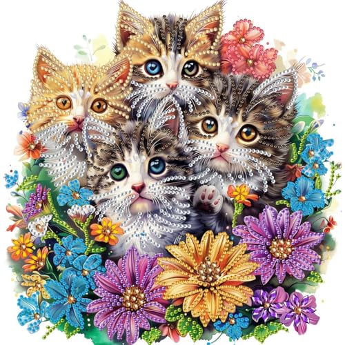 Lehaha Diamond Painting Erwachsene Kinder,Stitch Diamant Painting Set Bilder für Anime Katze,Deko Crystal Art Geschenke,vier Katzen(30x30cm) von Lehaha