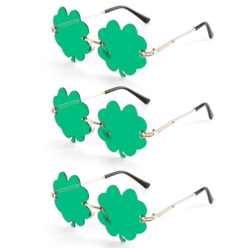 Leikedun 3 Paar Sonnenbrillen zum St. Patrick's Day, Lustige Brillen Glücklich Irisch Sonnenbrillen mit Vierblättrigem, Partybrille Partyzubehör für Erwachsene Kinder Partygeschenke Foto Requisiten von Leikedun