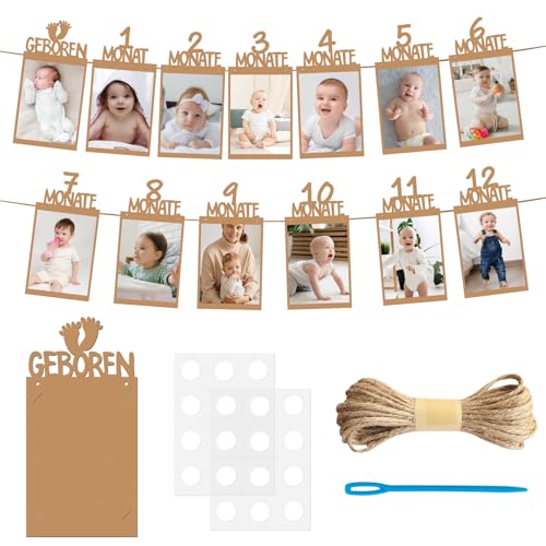 Leikedun Foto Banner 1. Geburtstag für 1 bis 12 Monate Baby Ersten Geburtstag Fotogirlande Geburtstagsdeko Hängende Wanddekoration Kraftpapier für Jungen Mädchen Party Dekor Erster Heilige Kommunion von Leikedun