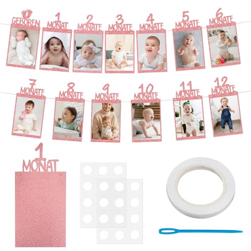 Leikedun Foto Banner 1. Geburtstag für 1 bis 12 Monate Baby Ersten Geburtstag Fotogirlande Geburtstagsdeko Hängende Wanddekoration Kraftpapier für Jungen Mädchen Party Dekor Erster Heilige Kommunion von Leikedun